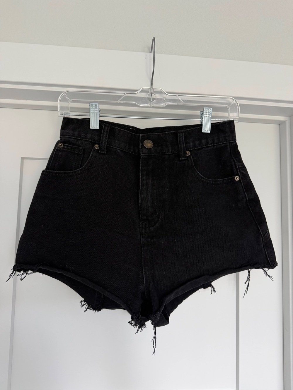 Nasty Gal Black High-Waist Frayed Denim Shorts